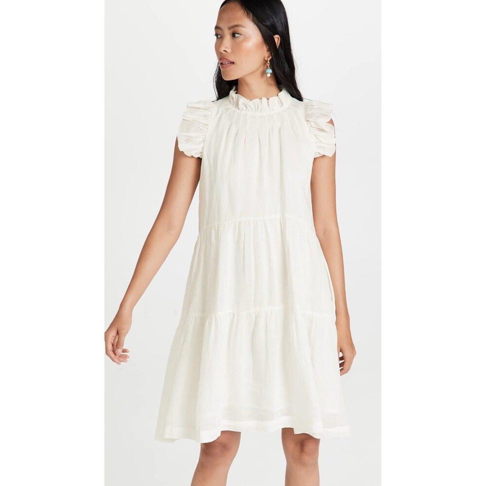 Sea New York Cream Ruffled Tiered Midi Dress